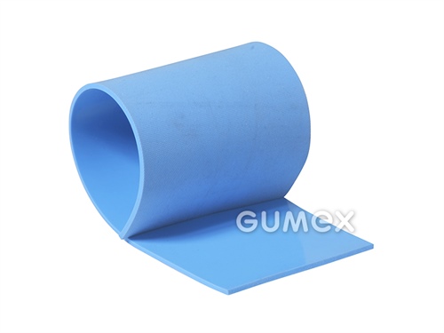 Silikonová pryž pro laminace 7001/40, tloušťka 1,5mm, šíře 1600mm, 50°ShA, VMQ, otisk textilu na rubové straně, -50°C/+200°C, modrá